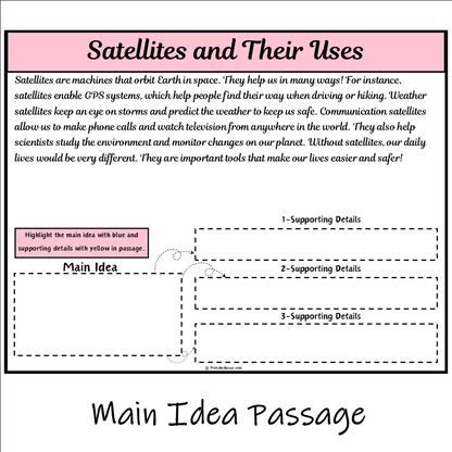 Satellites and Their Uses | Main Idea and Supporting Details Reading Passage and Questions