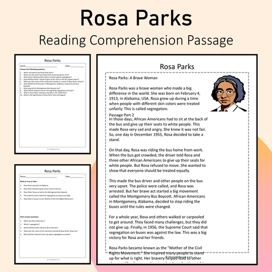 Rosa Parks | Reading Comprehension Passage Printable Activity