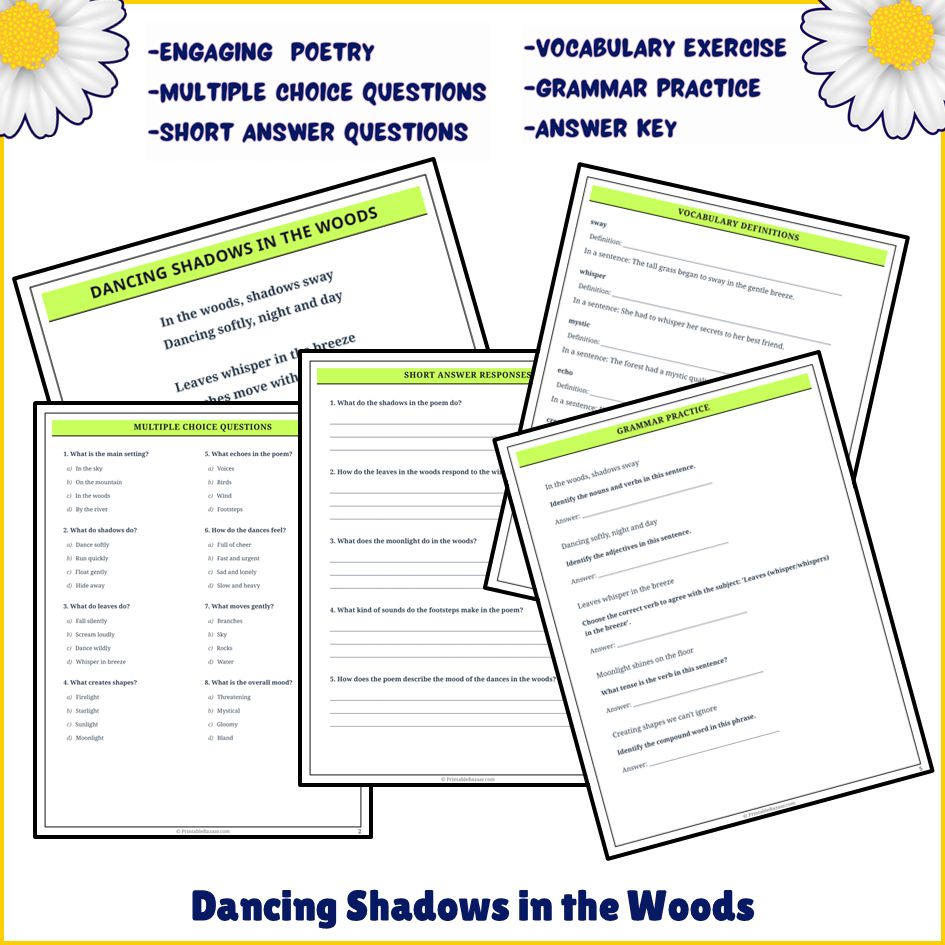 Dancing Shadows in the Woods | Poem Grammar Worksheet Printable Activity