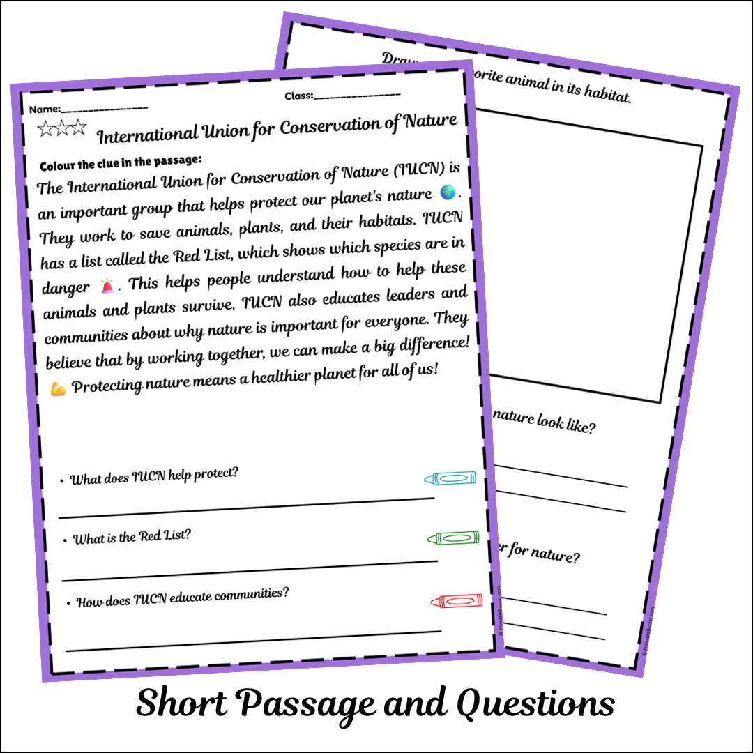 International Union for Conservation of Nature | Short Reading Comprehension Creative Worksheet