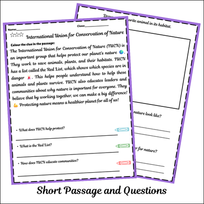 International Union for Conservation of Nature | Short Reading Comprehension Creative Worksheet