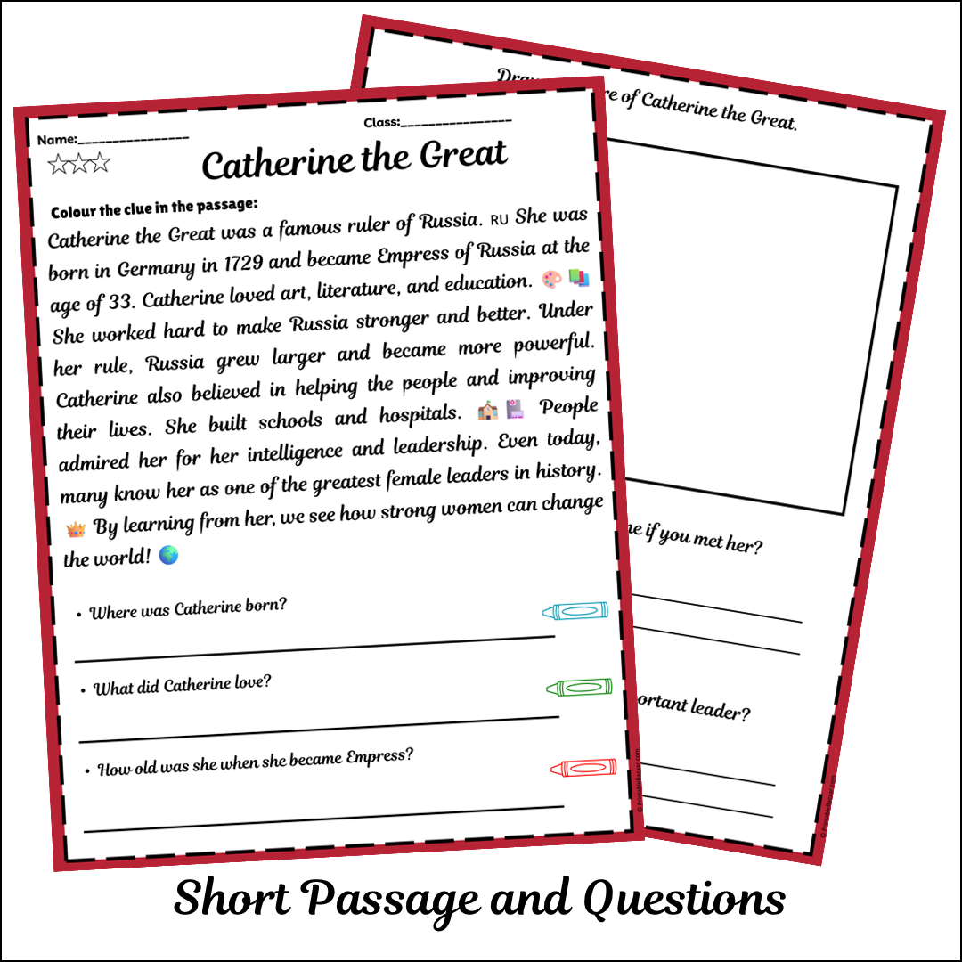 Catherine the Great | Short Reading Comprehension Creative Worksheet