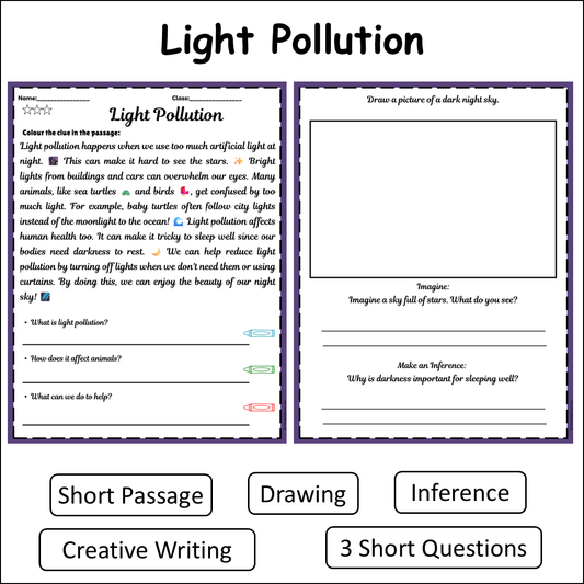 Light Pollution | Short Reading Comprehension Creative Worksheet
