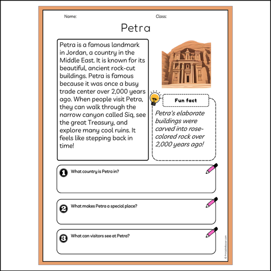 Petra | Reading Passage Comprehension Questions Writing Facts Worksheet