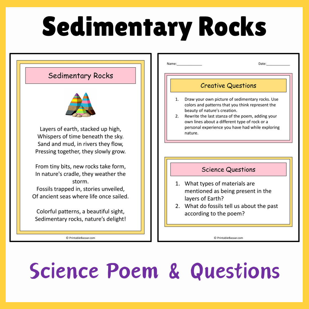 Sedimentary Rocks | Science Poem Reading Comprehension Activity