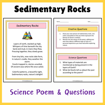 Sedimentary Rocks | Science Poem Reading Comprehension Activity