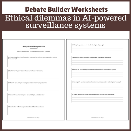 Ethical dilemmas in AI-powered surveillance systems | Favour and Against Worksheet Printable Activity