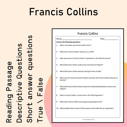 Francis Collins | Reading Comprehension Passage Printable Activity