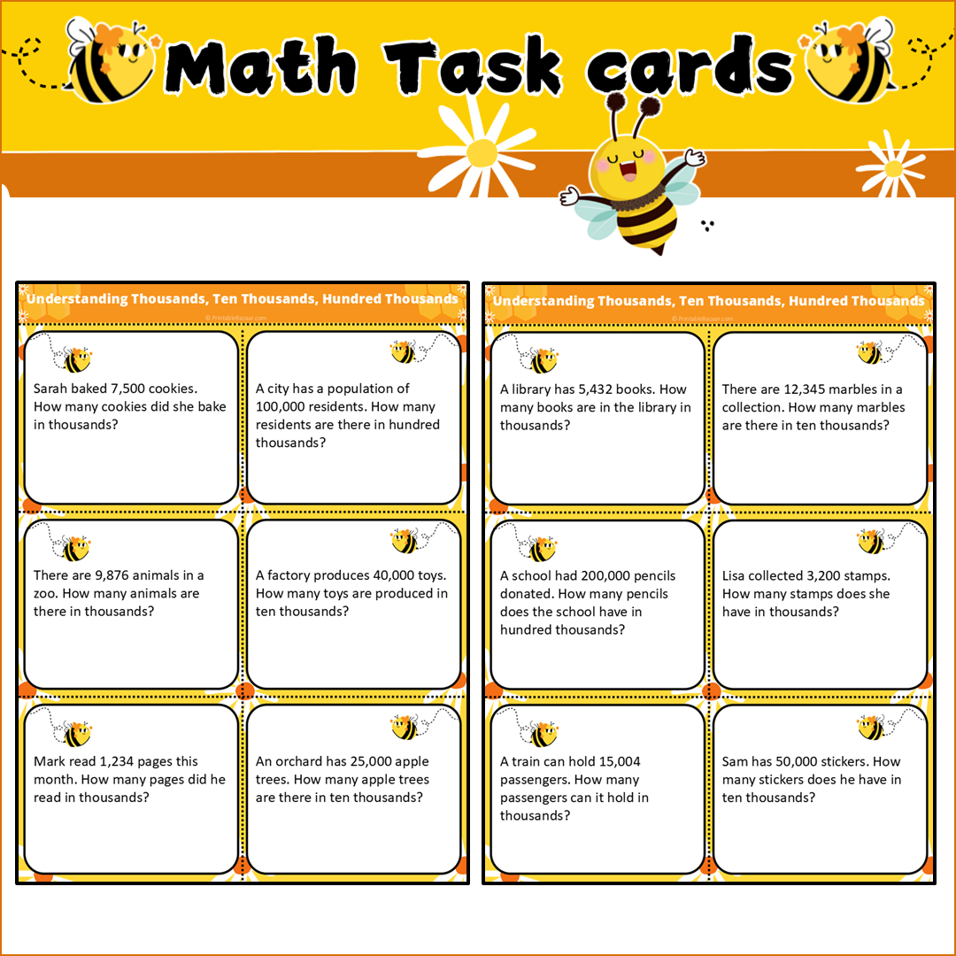 Understanding Thousands, Ten Thousands, Hundred Thousands | Math Task Cards