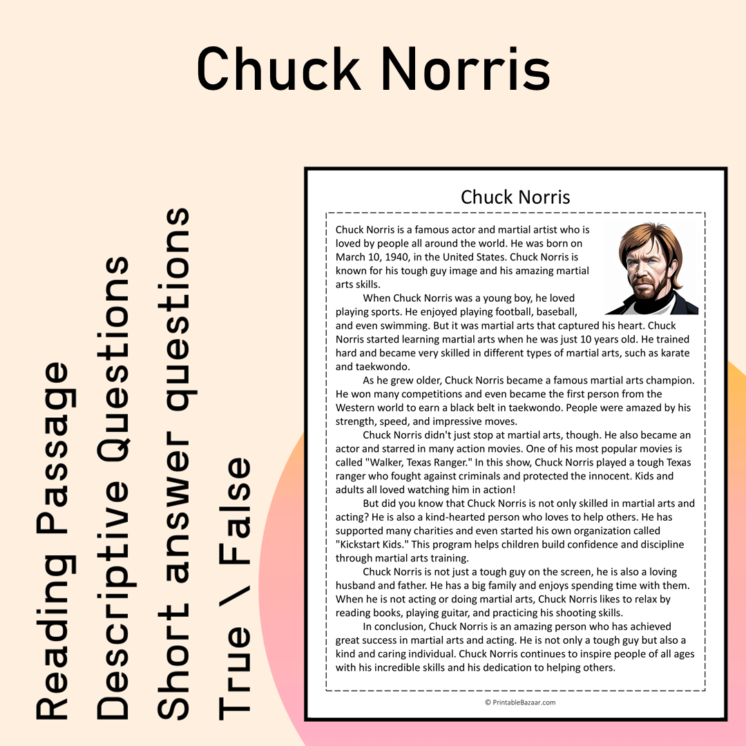 Chuck Norris | Reading Comprehension Passage Printable Activity