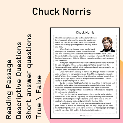 Chuck Norris | Reading Comprehension Passage Printable Activity