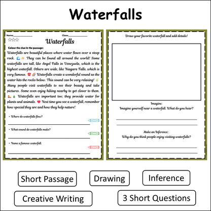 Waterfalls | Short Reading Comprehension Creative Worksheet