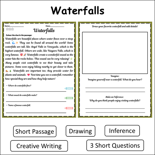 Waterfalls | Short Reading Comprehension Creative Worksheet