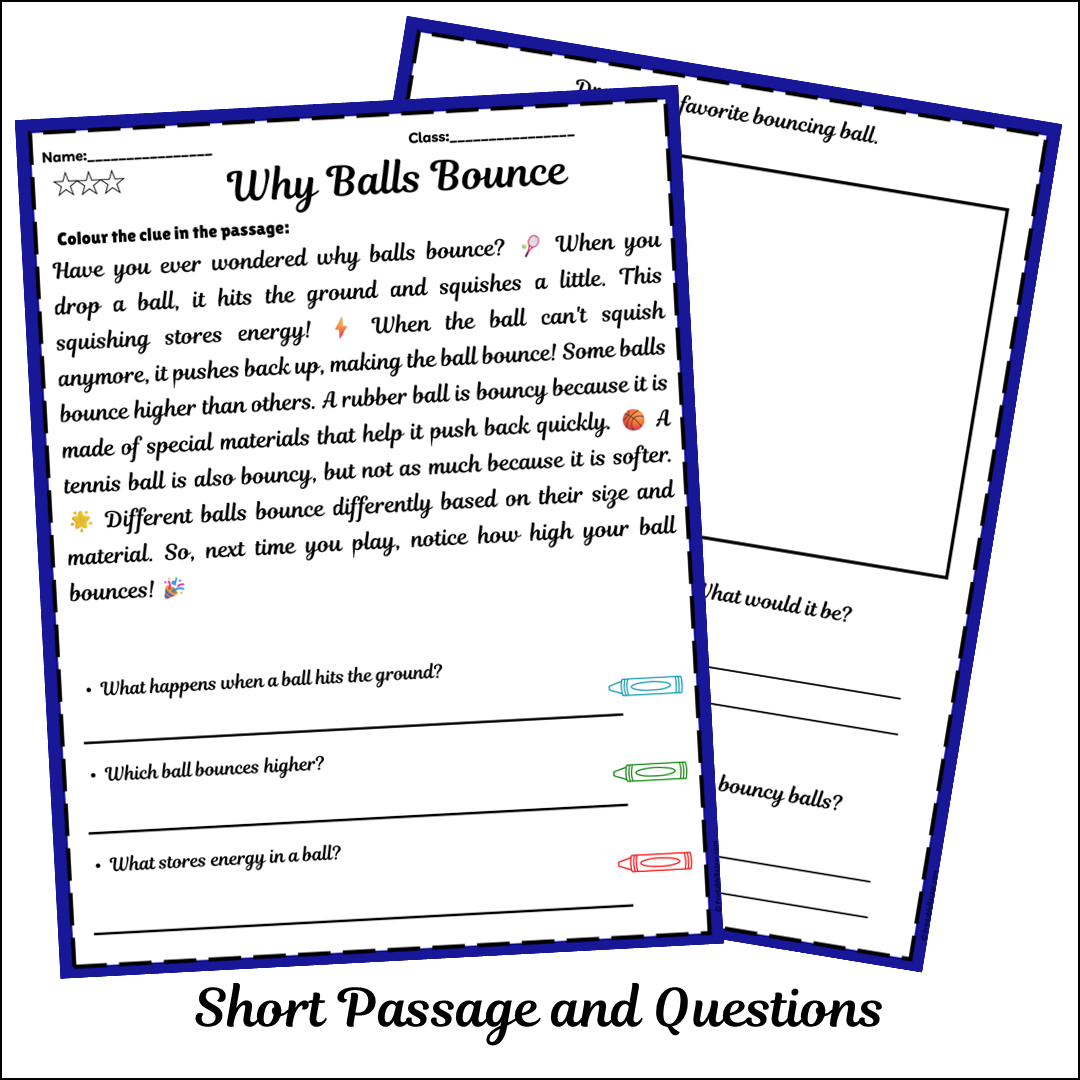 Why Balls Bounce | Short Reading Comprehension Creative Worksheet