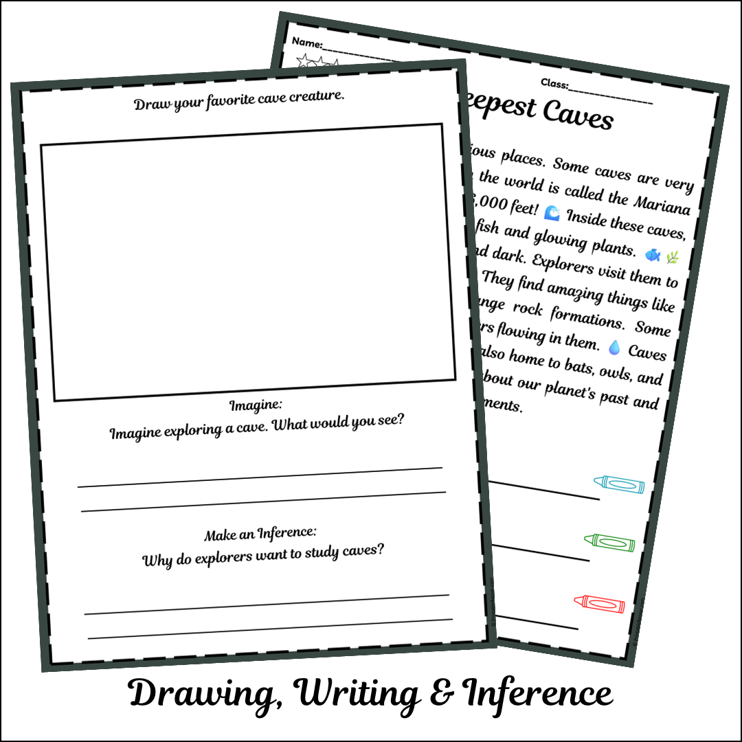 Deepest Caves | Short Reading Comprehension Creative Worksheet
