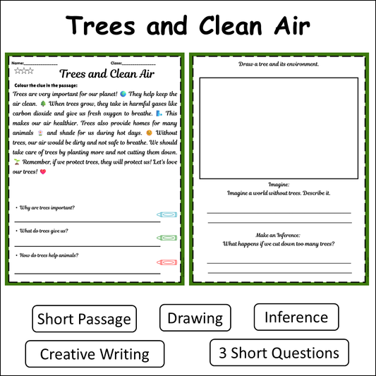 Trees and Clean Air | Short Reading Comprehension Creative Worksheet