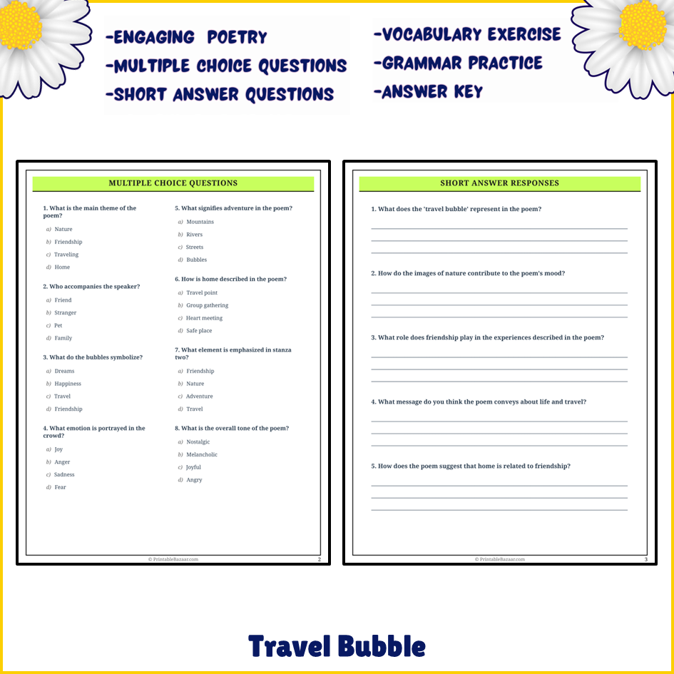 Travel Bubble | Poem Grammar Worksheet Printable Activity