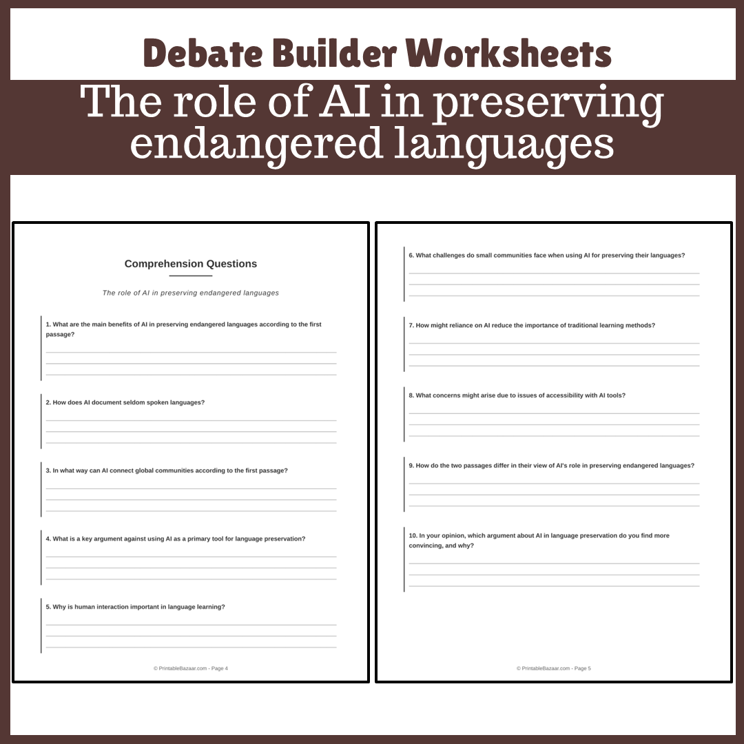 The role of AI in preserving endangered languages | Favour and Against Worksheet Printable Activity