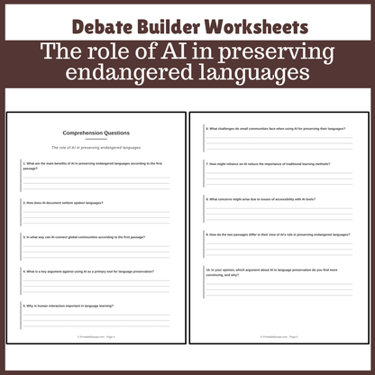 The role of AI in preserving endangered languages | Favour and Against Worksheet Printable Activity