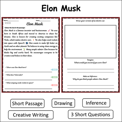 Elon Musk | Short Reading Comprehension Creative Worksheet