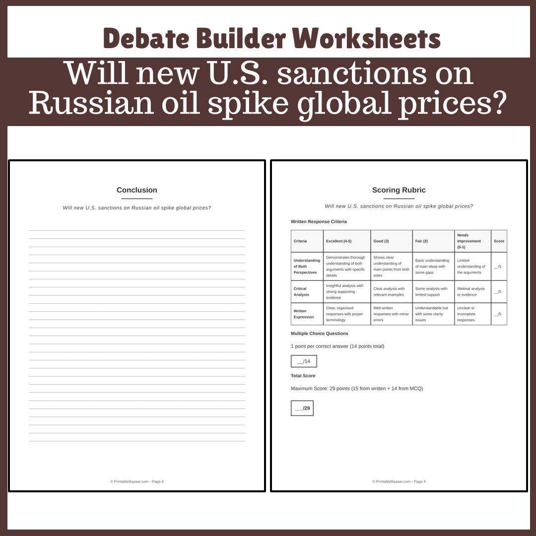 Will new U.S. sanctions on Russian oil spike global prices? | Favour and Against Worksheet Printable Activity