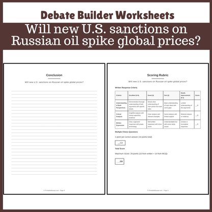 Will new U.S. sanctions on Russian oil spike global prices? | Favour and Against Worksheet Printable Activity