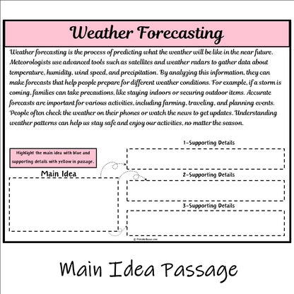 Weather Forecasting | Main Idea and Supporting Details Reading Passage and Questions