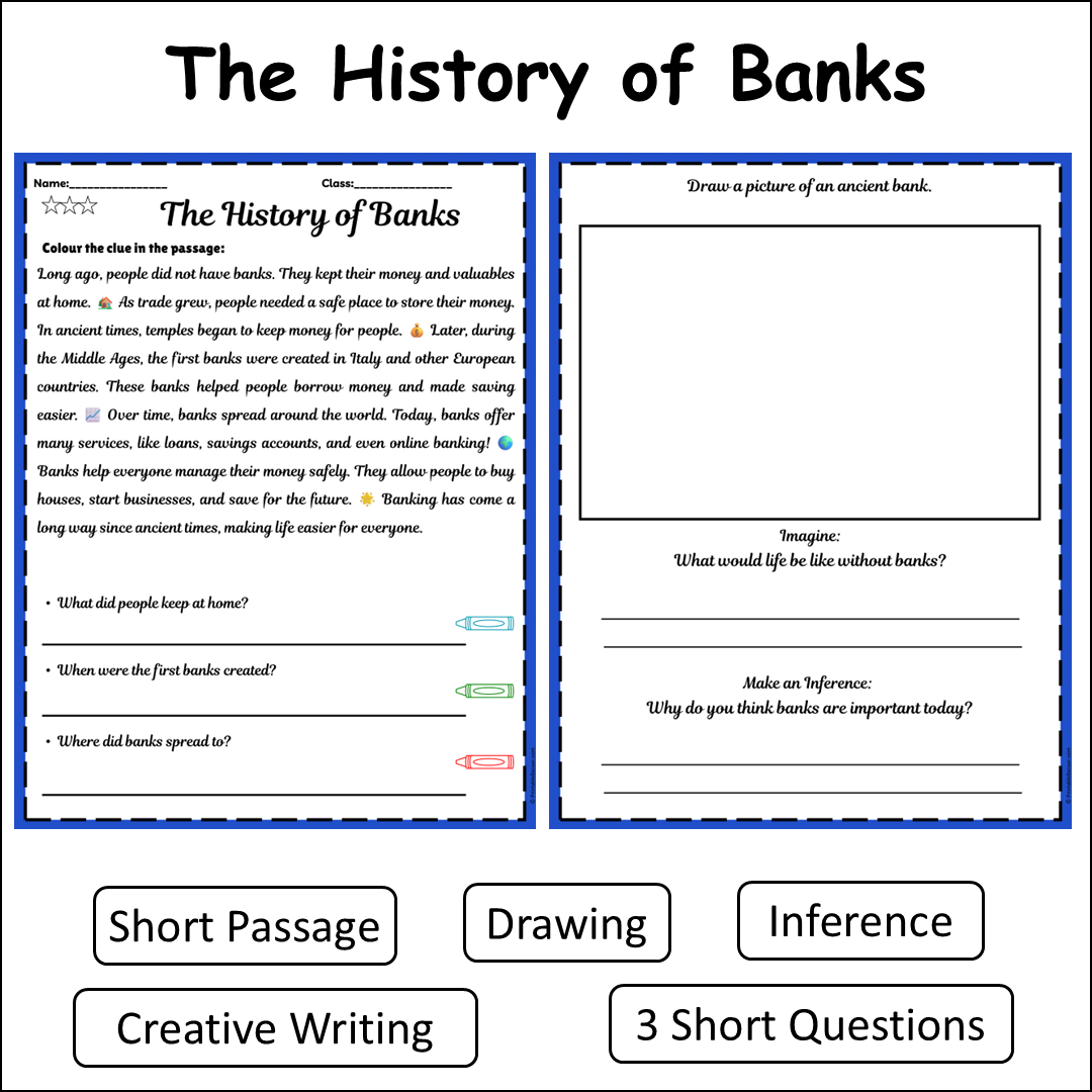 The History of Banks | Short Reading Comprehension Creative Worksheet