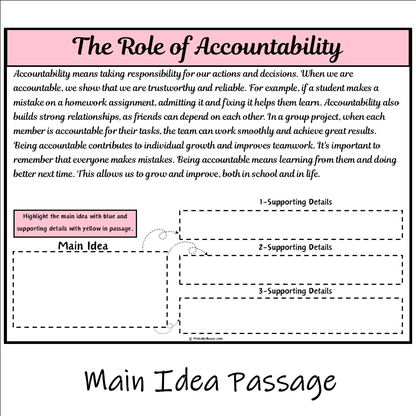 The Role of Accountability | Main Idea and Supporting Details Reading Passage and Questions