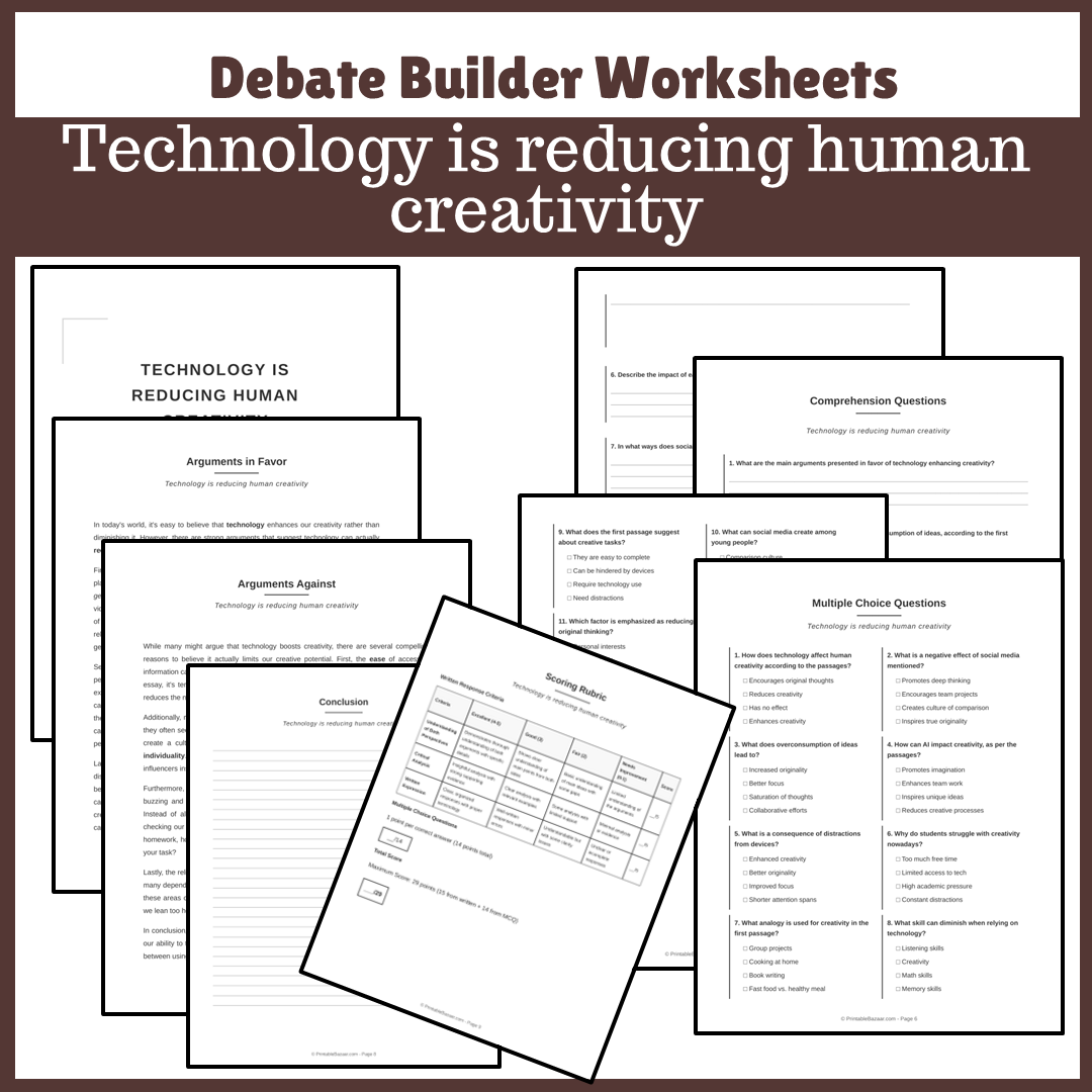 Technology is reducing human creativity | Favour and Against Worksheet Printable Activity