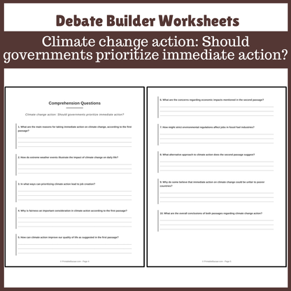 Climate change action: Should governments prioritize immediate action? | Favour and Against Worksheet Printable Activity