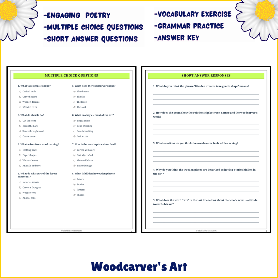 Woodcarver's Art | Poem Grammar Worksheet Printable Activity