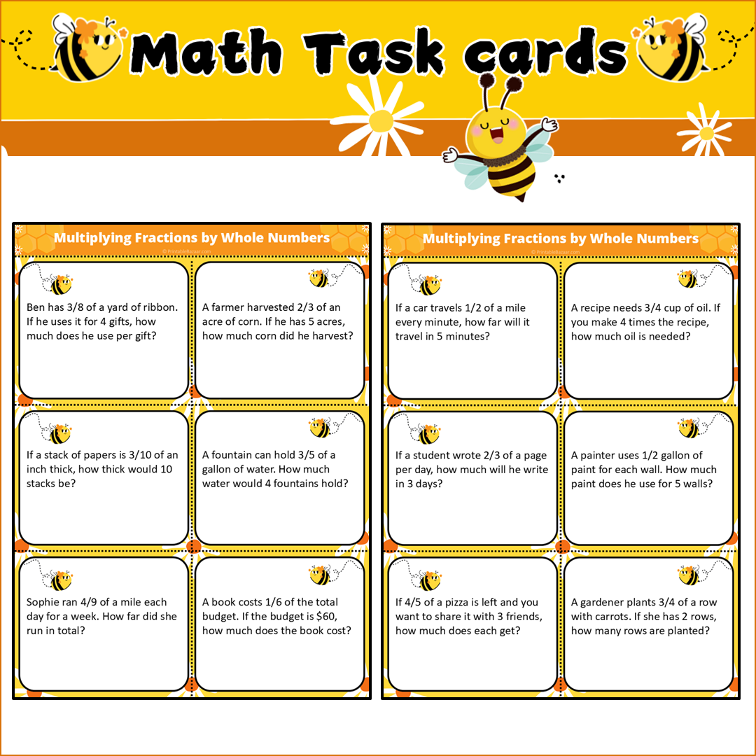 Multiplying Fractions by Whole Numbers | Math Task Cards