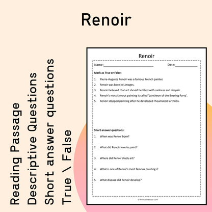 Renoir | Reading Comprehension Passage Printable Activity
