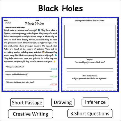 Black Holes | Short Reading Comprehension Creative Worksheet