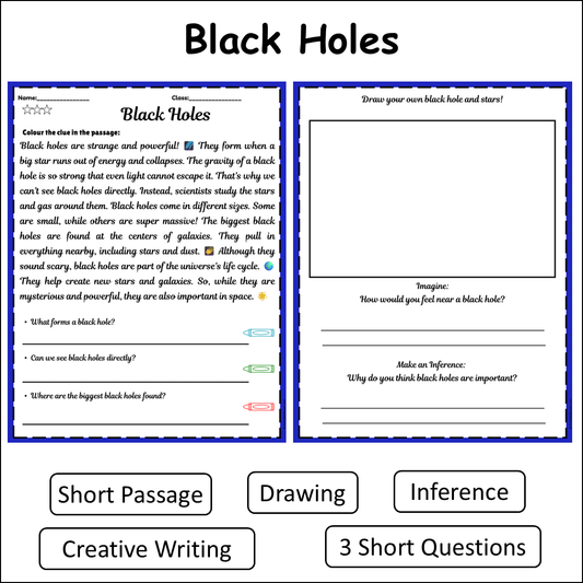 Black Holes | Short Reading Comprehension Creative Worksheet