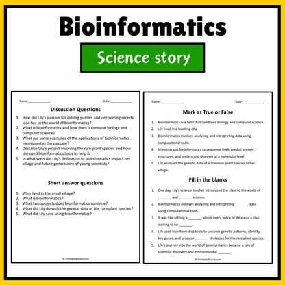 Bioinformatics | Science Story Reading Comprehension Activity