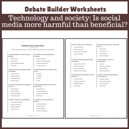 Technology and society: Is social media more harmful than beneficial? | Favour and Against Worksheet Printable Activity