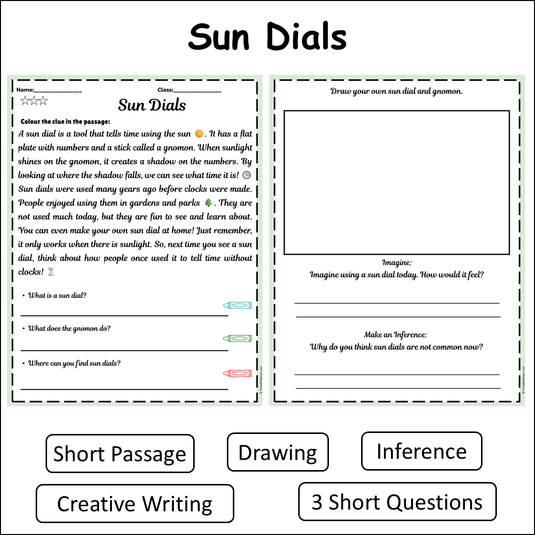 Sun Dials | Short Reading Comprehension Creative Worksheet