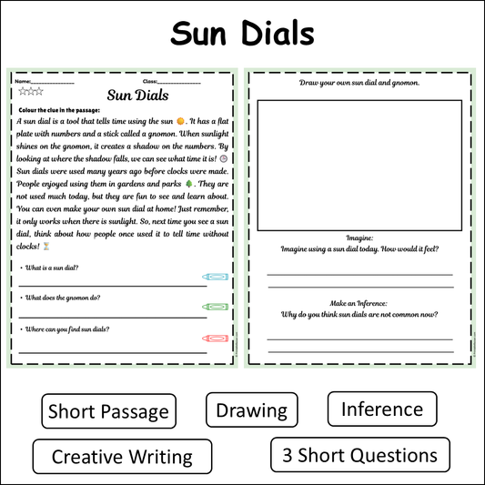 Sun Dials | Short Reading Comprehension Creative Worksheet