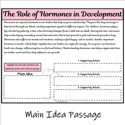 The Role of Hormones in Development | Main Idea and Supporting Details Reading Passage and Questions