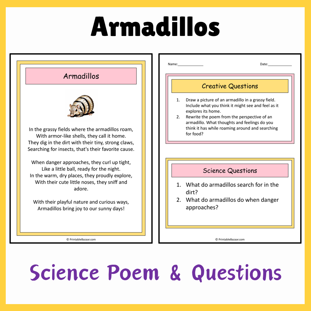 Armadillos | Science Poem Reading Comprehension Activity