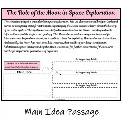 The Role of the Moon in Space Exploration | Main Idea and Supporting Details Reading Passage and Questions