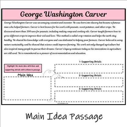 George Washington Carver | Main Idea and Supporting Details Reading Passage and Questions