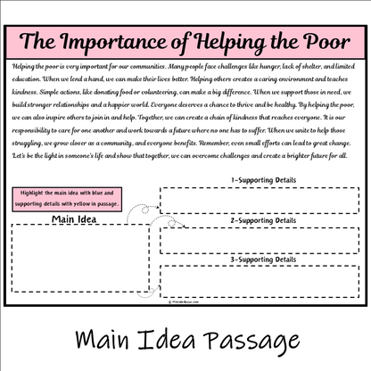 The Importance of Helping the Poor | Main Idea and Supporting Details Reading Passage and Questions