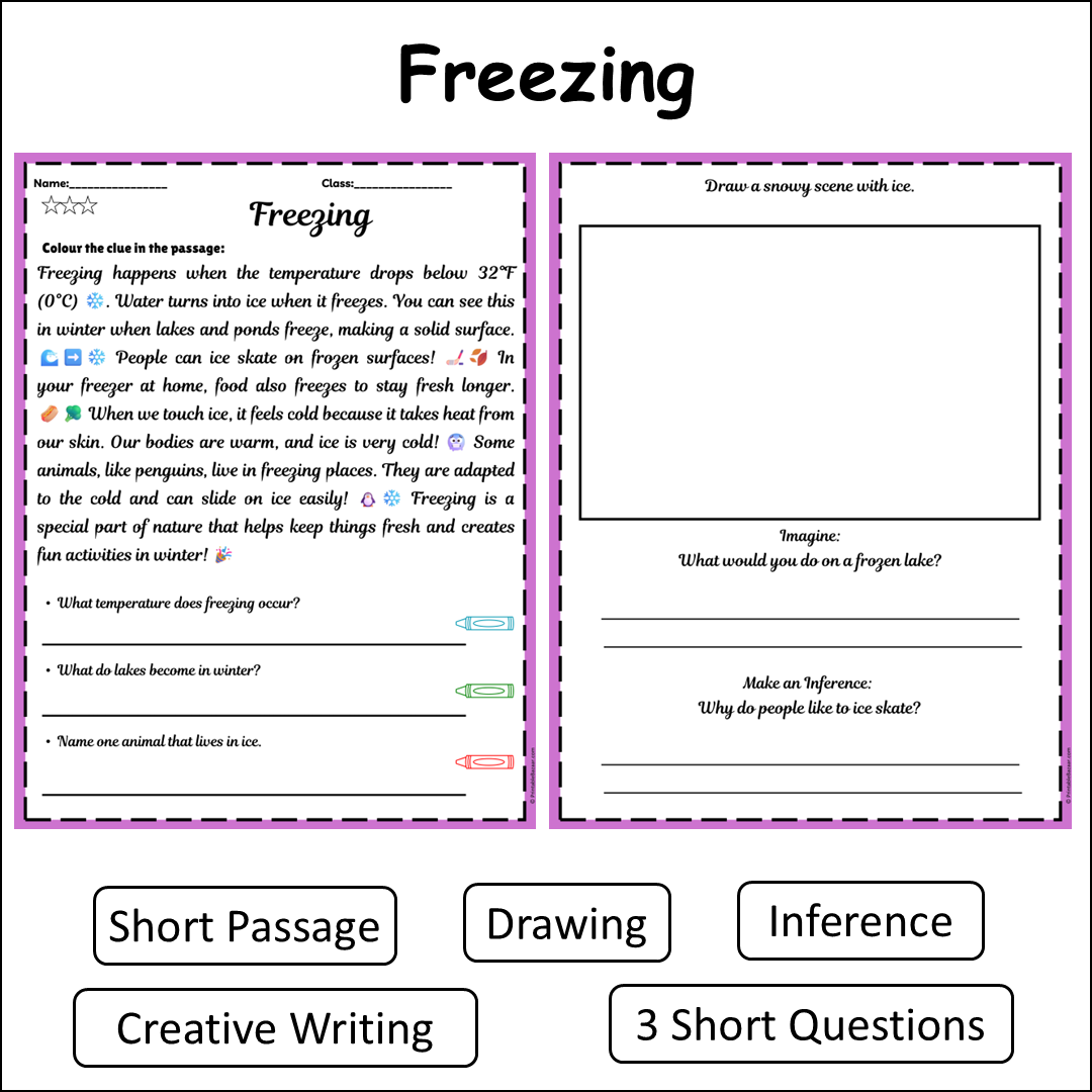 Freezing | Short Reading Comprehension Creative Worksheet