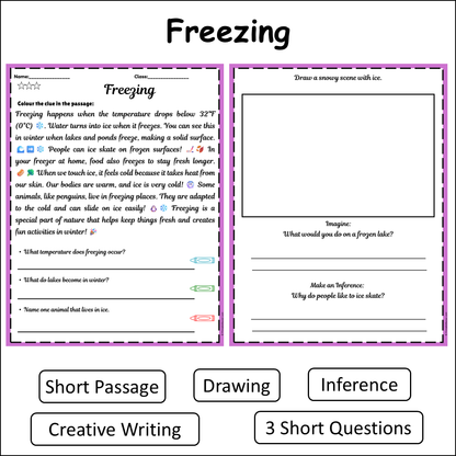 Freezing | Short Reading Comprehension Creative Worksheet