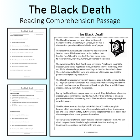 The Black Death | Reading Comprehension Passage Printable Worksheet