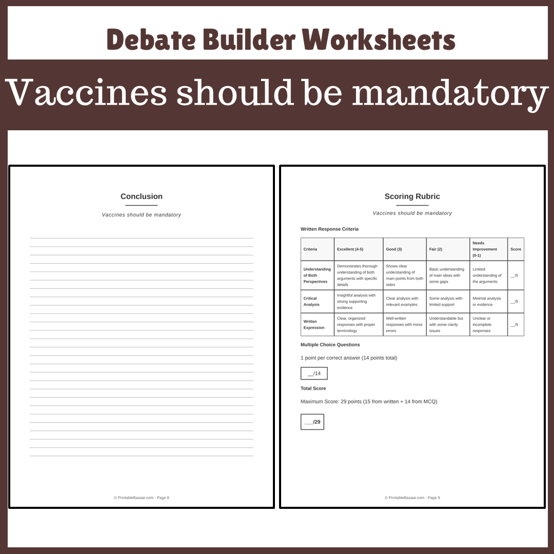 Vaccines should be mandatory | Favour and Against Worksheet Printable Activity