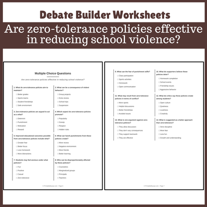 Are zero-tolerance policies effective in reducing school violence? | Favour and Against Worksheet Printable Activity